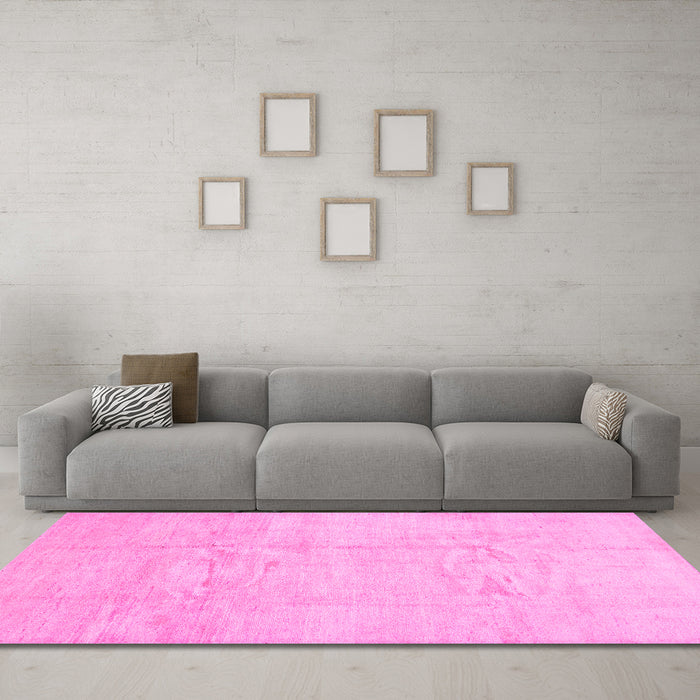 Machine Washable Solid Pink Modern Rug in a Living Room, wshcon1412pnk