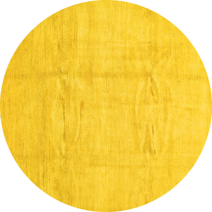 Round Machine Washable Solid Yellow Modern Rug, wshcon1412yw