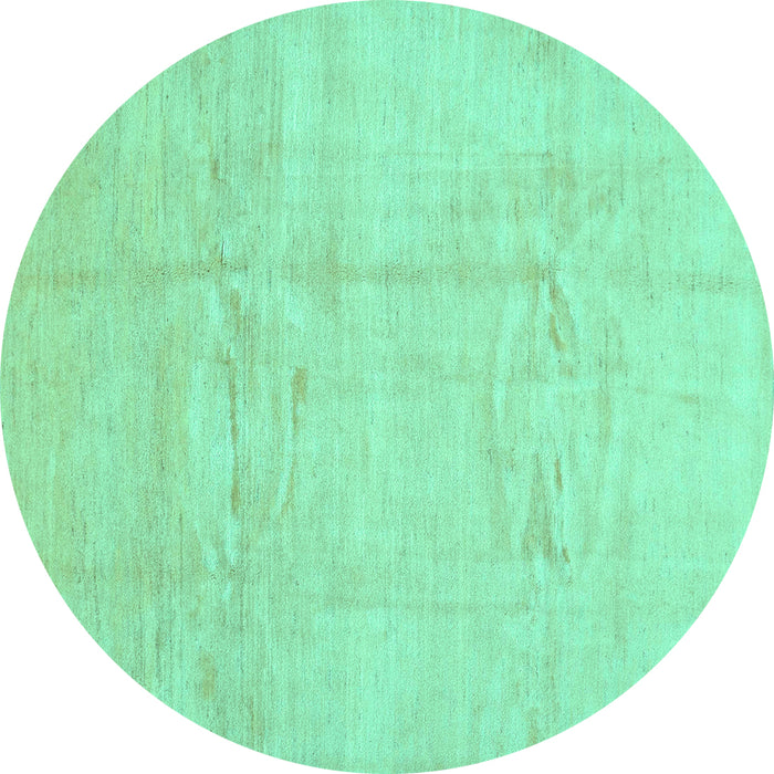 Round Machine Washable Solid Turquoise Modern Area Rugs, wshcon1412turq