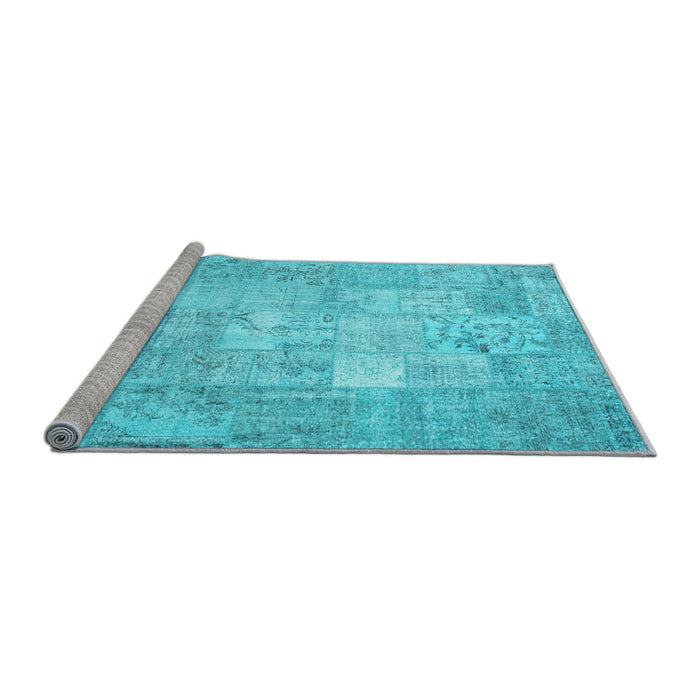 Sideview of Machine Washable Patchwork Light Blue Transitional Rug, wshcon1413lblu