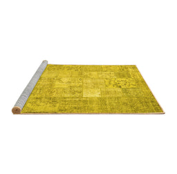 Sideview of Machine Washable Patchwork Yellow Transitional Rug, wshcon1413yw