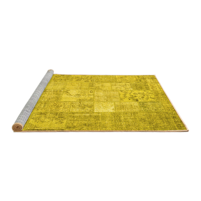 Sideview of Machine Washable Patchwork Yellow Transitional Rug, wshcon1413yw