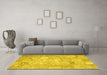 Machine Washable Patchwork Yellow Transitional Rug in a Living Room, wshcon1413yw