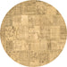 Round Patchwork Brown Transitional Rug, con1413brn