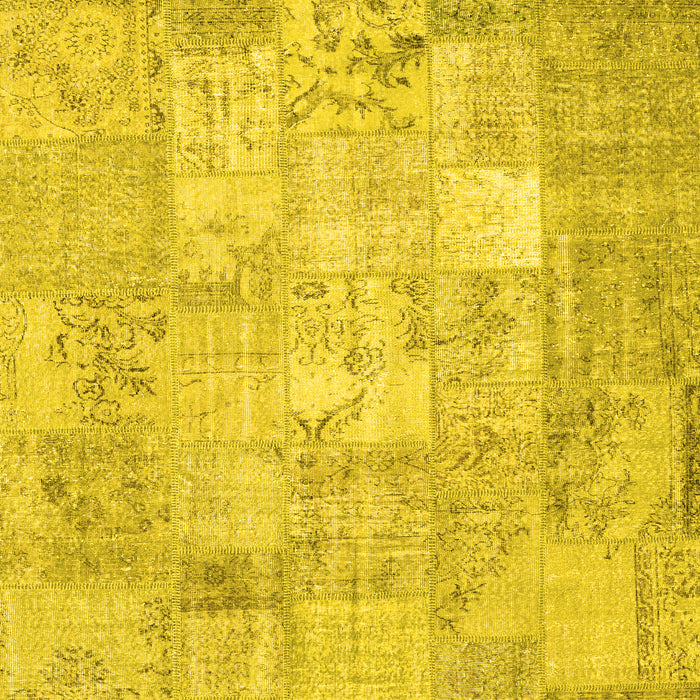 Machine Washable Patchwork Yellow Transitional Rug, wshcon1413yw