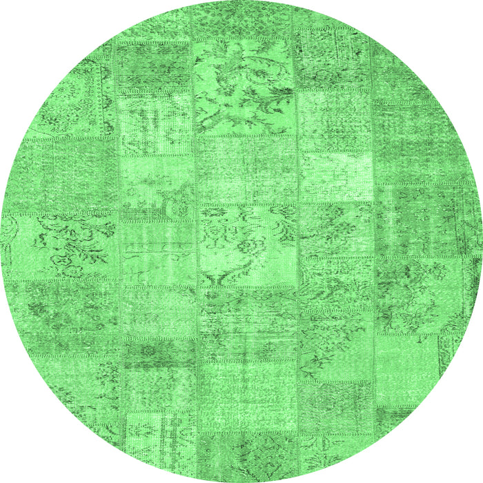 Round Patchwork Emerald Green Transitional Rug, con1413emgrn