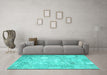 Machine Washable Patchwork Turquoise Transitional Area Rugs in a Living Room,, wshcon1413turq