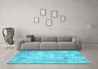 Machine Washable Patchwork Light Blue Transitional Rug, wshcon1413lblu