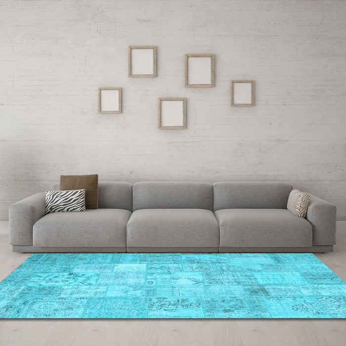 Machine Washable Patchwork Light Blue Transitional Rug in a Living Room, wshcon1413lblu