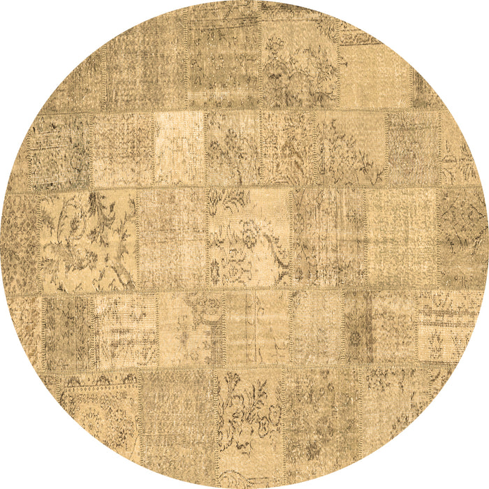 Round Machine Washable Patchwork Brown Transitional Rug, wshcon1413brn