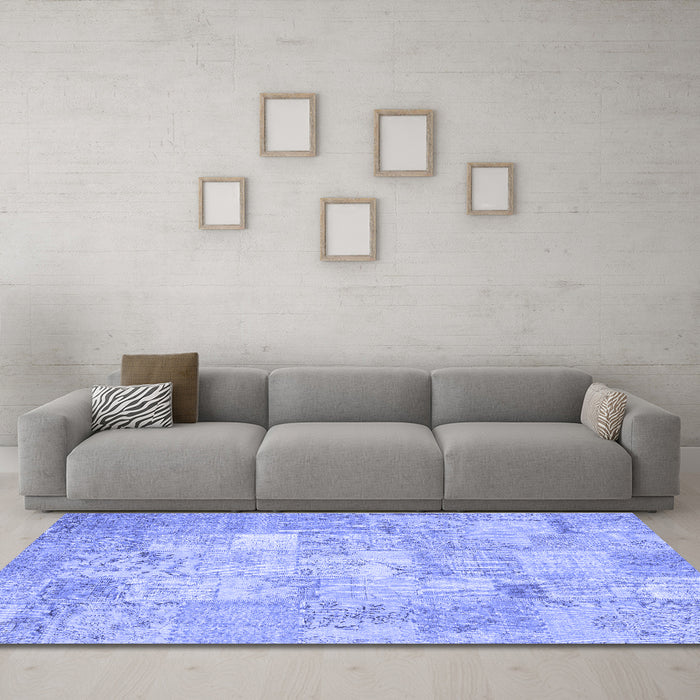 Machine Washable Patchwork Blue Transitional Rug in a Living Room, wshcon1413blu