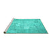 Sideview of Machine Washable Patchwork Turquoise Transitional Area Rugs, wshcon1413turq