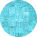 Round Patchwork Light Blue Transitional Rug, con1413lblu