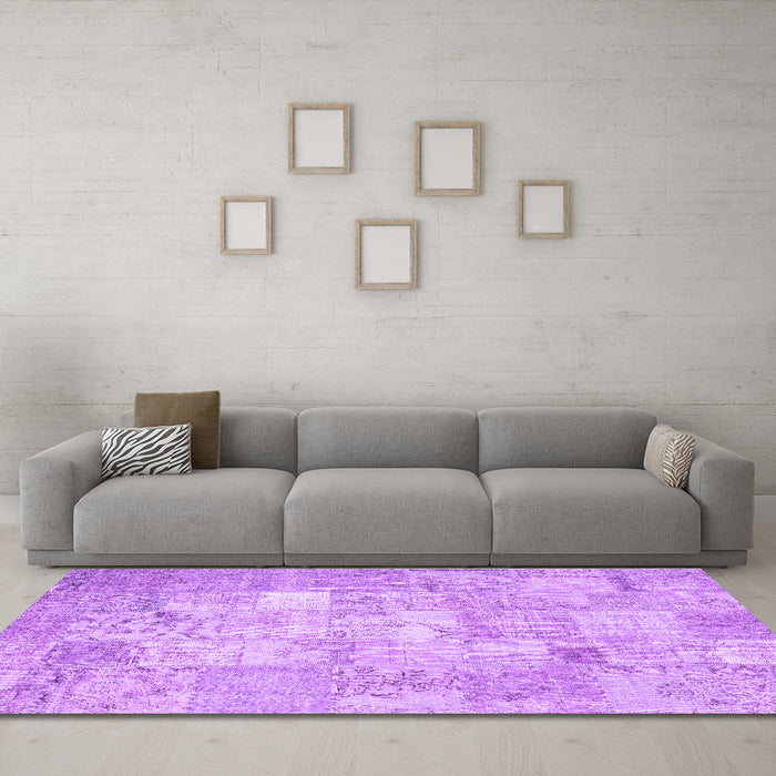 Machine Washable Patchwork Purple Transitional Area Rugs in a Living Room, wshcon1413pur