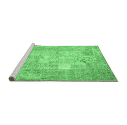 Sideview of Machine Washable Patchwork Emerald Green Transitional Area Rugs, wshcon1413emgrn