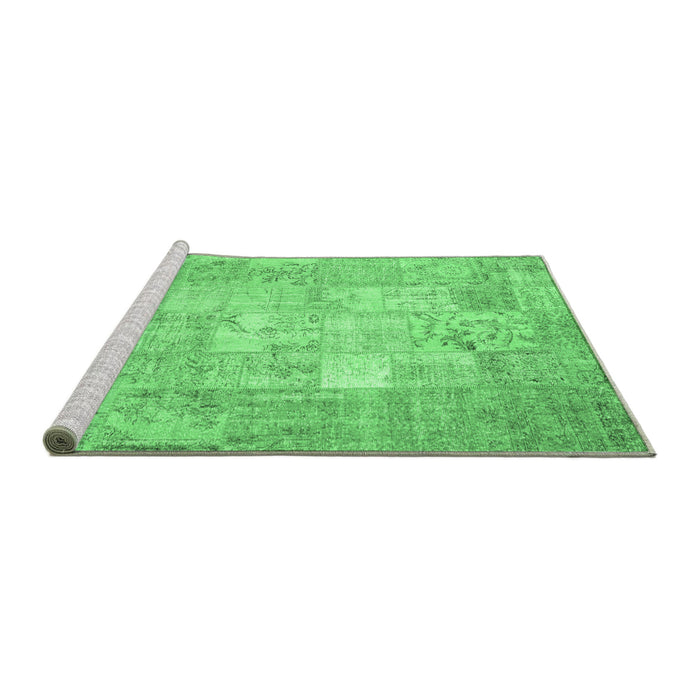 Sideview of Machine Washable Patchwork Emerald Green Transitional Area Rugs, wshcon1413emgrn