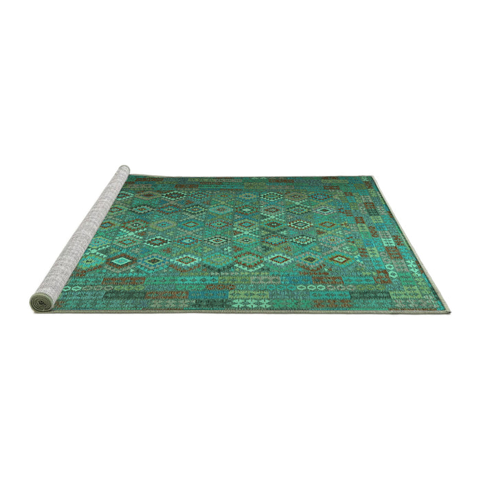 Sideview of Machine Washable Southwestern Turquoise Country Area Rugs, wshcon1414turq