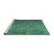 Sideview of Machine Washable Southwestern Turquoise Country Area Rugs, wshcon1414turq