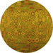 Round Machine Washable Southwestern Yellow Country Rug, wshcon1414yw