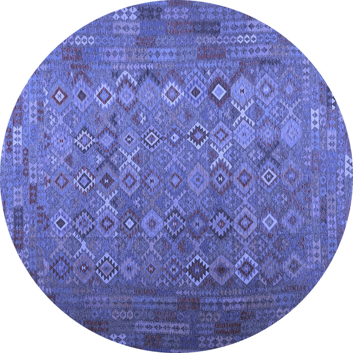 Round Southwestern Blue Country Rug, con1414blu