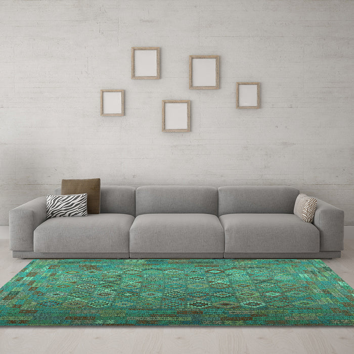 Machine Washable Southwestern Turquoise Country Area Rugs in a Living Room,, wshcon1414turq