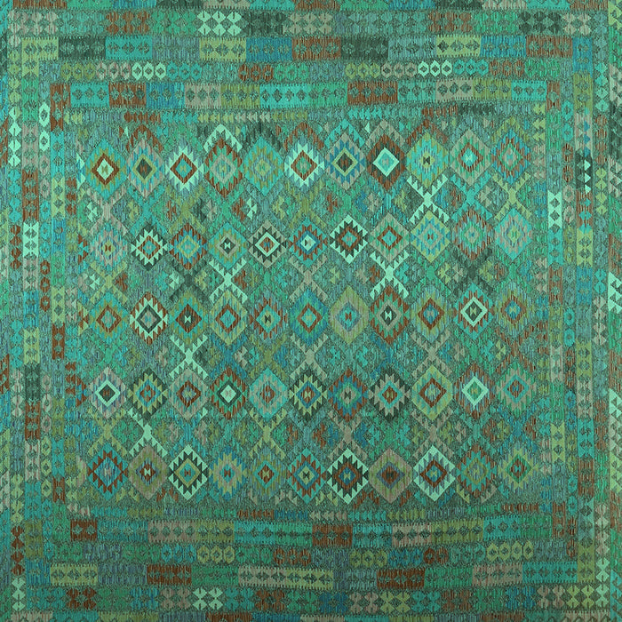 Square Machine Washable Southwestern Turquoise Country Area Rugs, wshcon1414turq