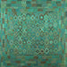 Square Machine Washable Southwestern Turquoise Country Area Rugs, wshcon1414turq