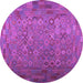 Round Machine Washable Southwestern Purple Country Area Rugs, wshcon1414pur