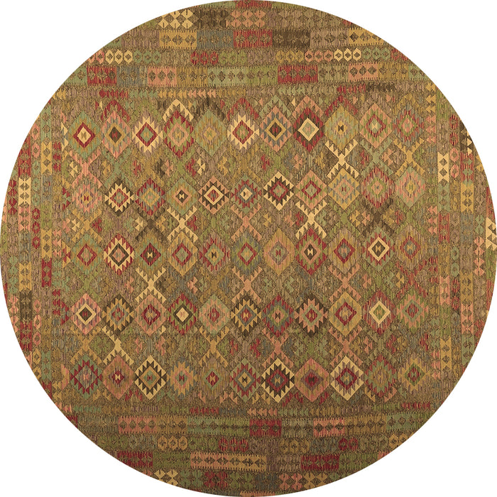 Round Southwestern Brown Country Rug, con1414brn