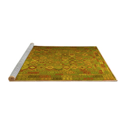 Sideview of Machine Washable Southwestern Yellow Country Rug, wshcon1414yw