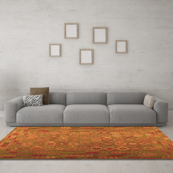 Machine Washable Southwestern Orange Country Area Rugs in a Living Room, wshcon1414org