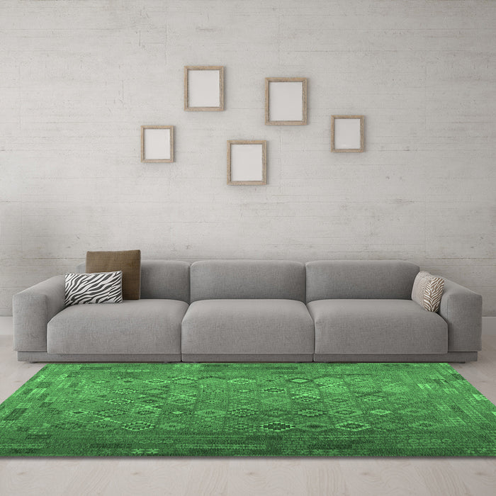 Machine Washable Southwestern Emerald Green Country Area Rugs in a Living Room,, wshcon1414emgrn