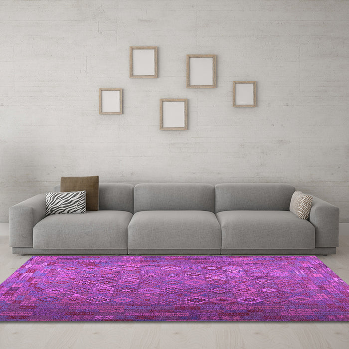 Machine Washable Southwestern Purple Country Area Rugs in a Living Room, wshcon1414pur