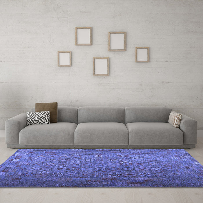 Machine Washable Southwestern Blue Country Rug in a Living Room, wshcon1414blu