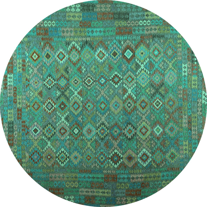 Round Machine Washable Southwestern Turquoise Country Area Rugs, wshcon1414turq