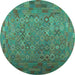 Round Machine Washable Southwestern Turquoise Country Area Rugs, wshcon1414turq