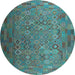 Round Machine Washable Southwestern Light Blue Country Rug, wshcon1414lblu