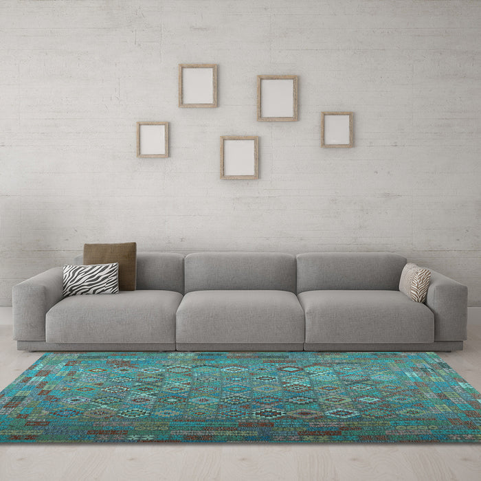 Machine Washable Southwestern Light Blue Country Rug in a Living Room, wshcon1414lblu