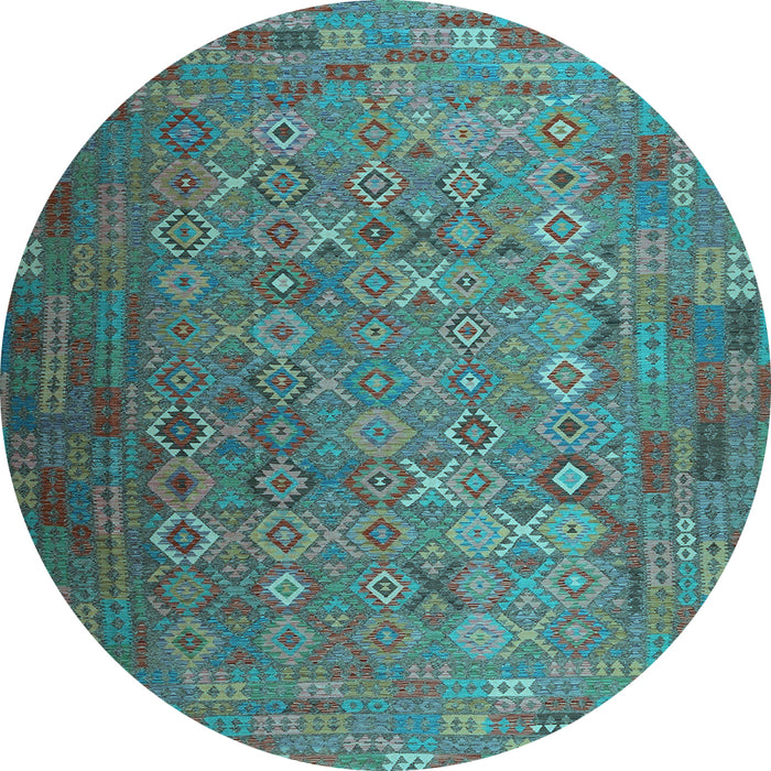 Round Southwestern Light Blue Country Rug, con1414lblu