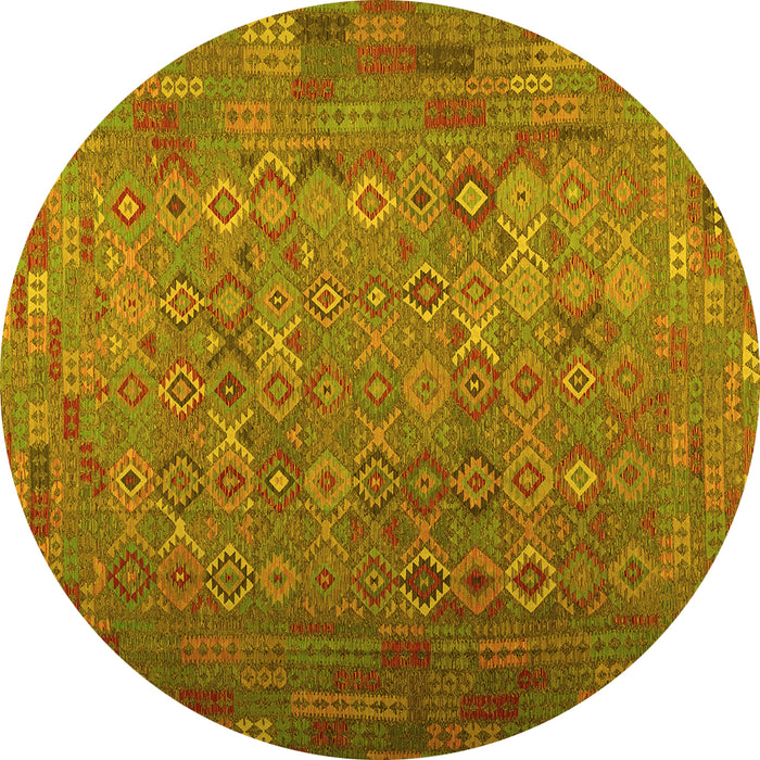 Round Southwestern Yellow Country Rug, con1414yw