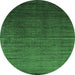 Round Machine Washable Abstract Emerald Green Contemporary Area Rugs, wshcon1415emgrn
