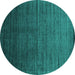 Round Machine Washable Abstract Turquoise Contemporary Area Rugs, wshcon1415turq