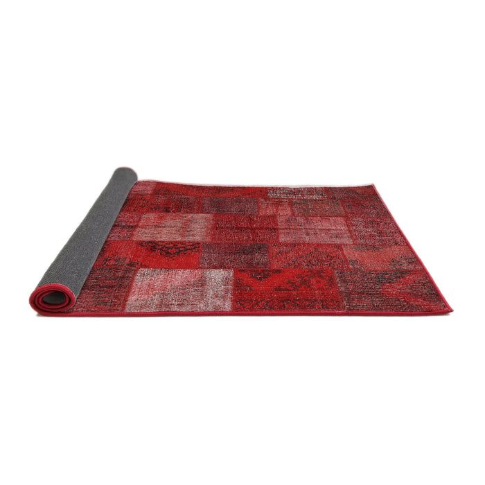 Thickness of Contemporary Red Patchwork Rug, con1416