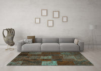 Machine Washable Patchwork Turquoise Transitional Rug, wshcon1416turq