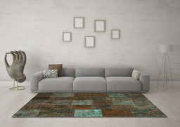 Machine Washable Patchwork Turquoise Transitional Area Rugs in a Living Room,, wshcon1416turq