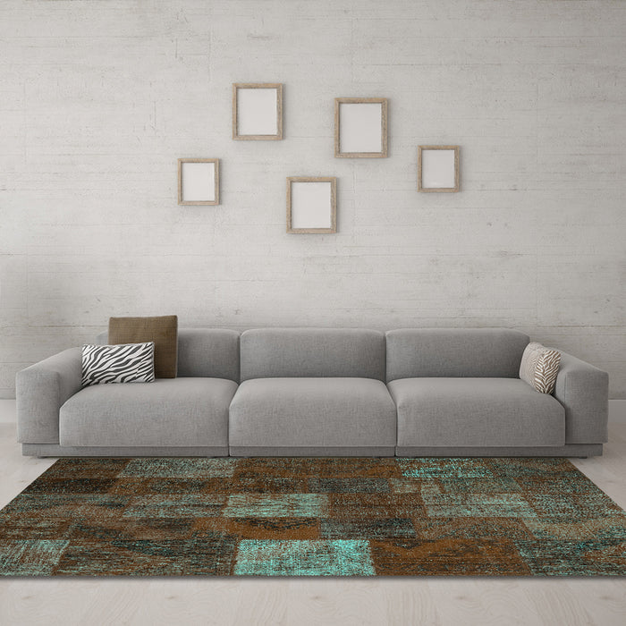 Machine Washable Patchwork Turquoise Transitional Area Rugs in a Living Room,, wshcon1416turq