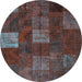 Round Machine Washable Patchwork Light Blue Transitional Rug, wshcon1416lblu