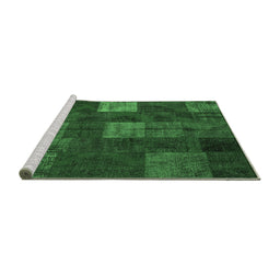 Sideview of Machine Washable Patchwork Emerald Green Transitional Area Rugs, wshcon1416emgrn