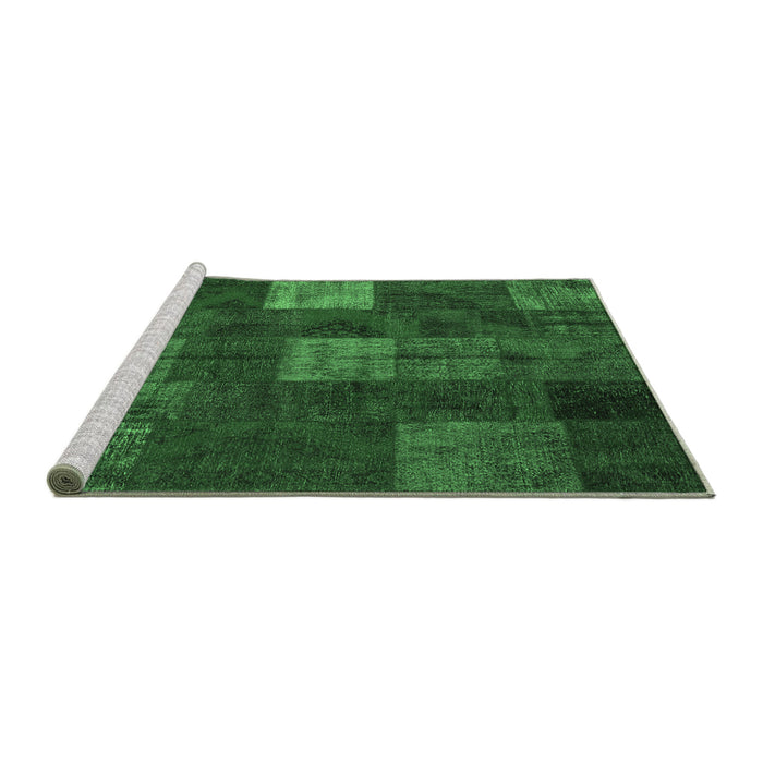 Sideview of Machine Washable Patchwork Emerald Green Transitional Area Rugs, wshcon1416emgrn
