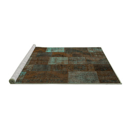 Sideview of Machine Washable Patchwork Turquoise Transitional Area Rugs, wshcon1416turq